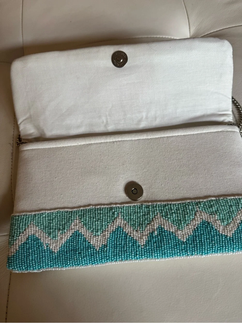 Colorblock Beaded Chevron Foldover Clutch - Pink, Yellow & Blue